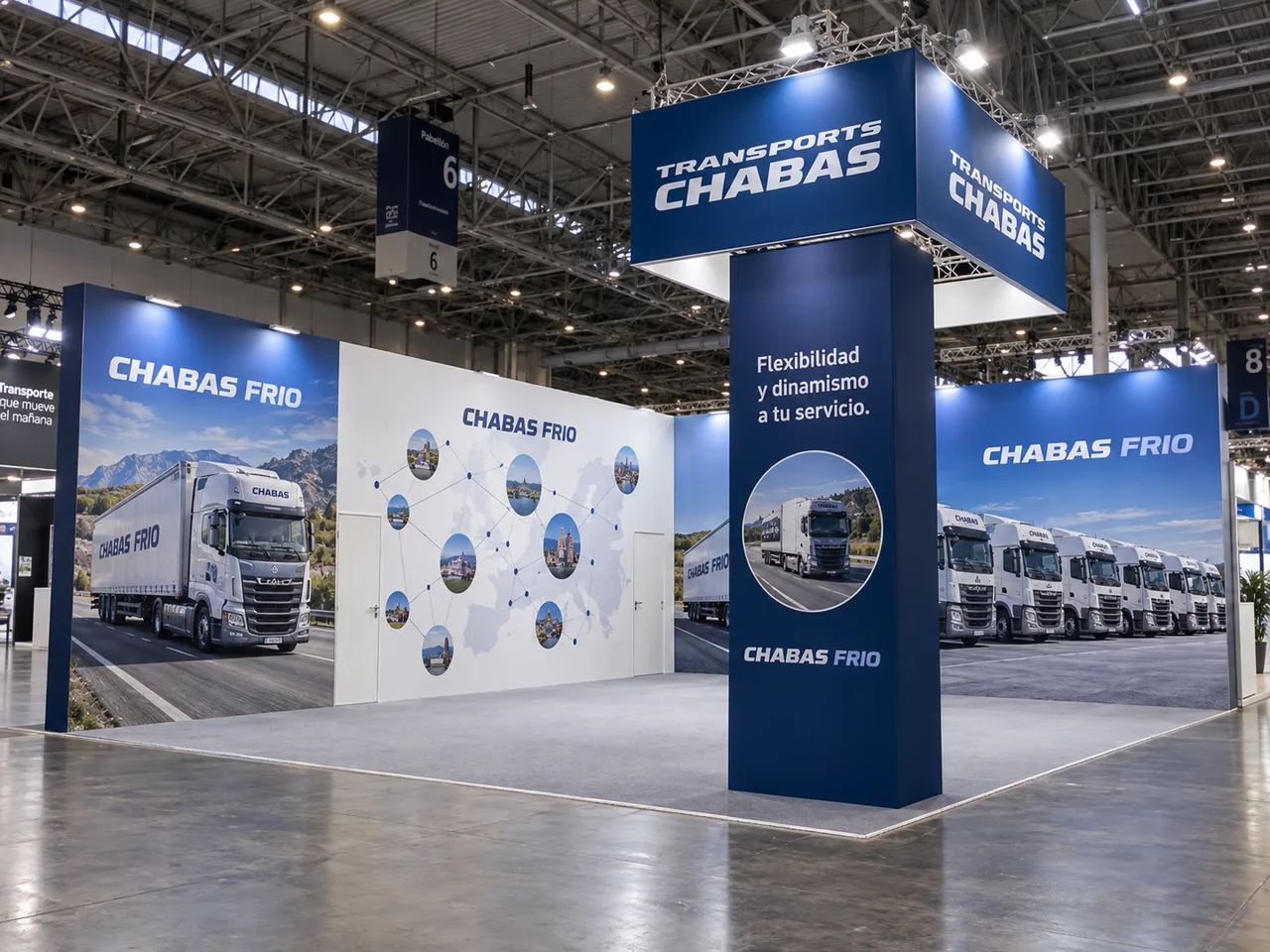 Stand ferial de Chabas Frío con gráfica de gran formato y torre corporativa